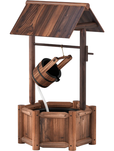 Costway Rustic Wooden Wishing Well Water Fountain Pump 67931204 New
