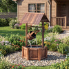 Wooden wishing well water fountain with pump and decorative roof, enhancing garden aesthetics and providing soothing.