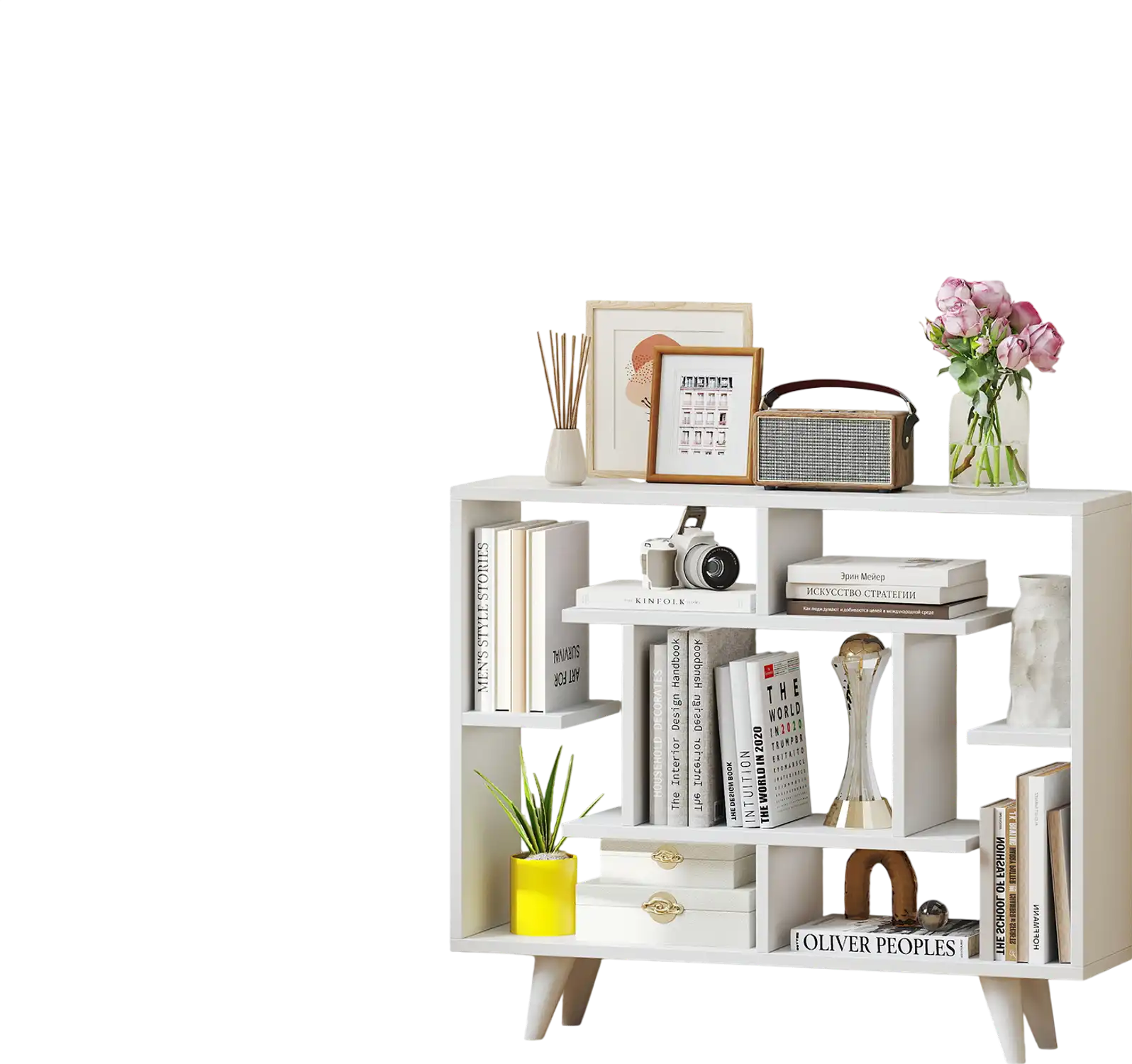 Costway Geometric Bookcase Storage Shelving Unit White 397624815 New