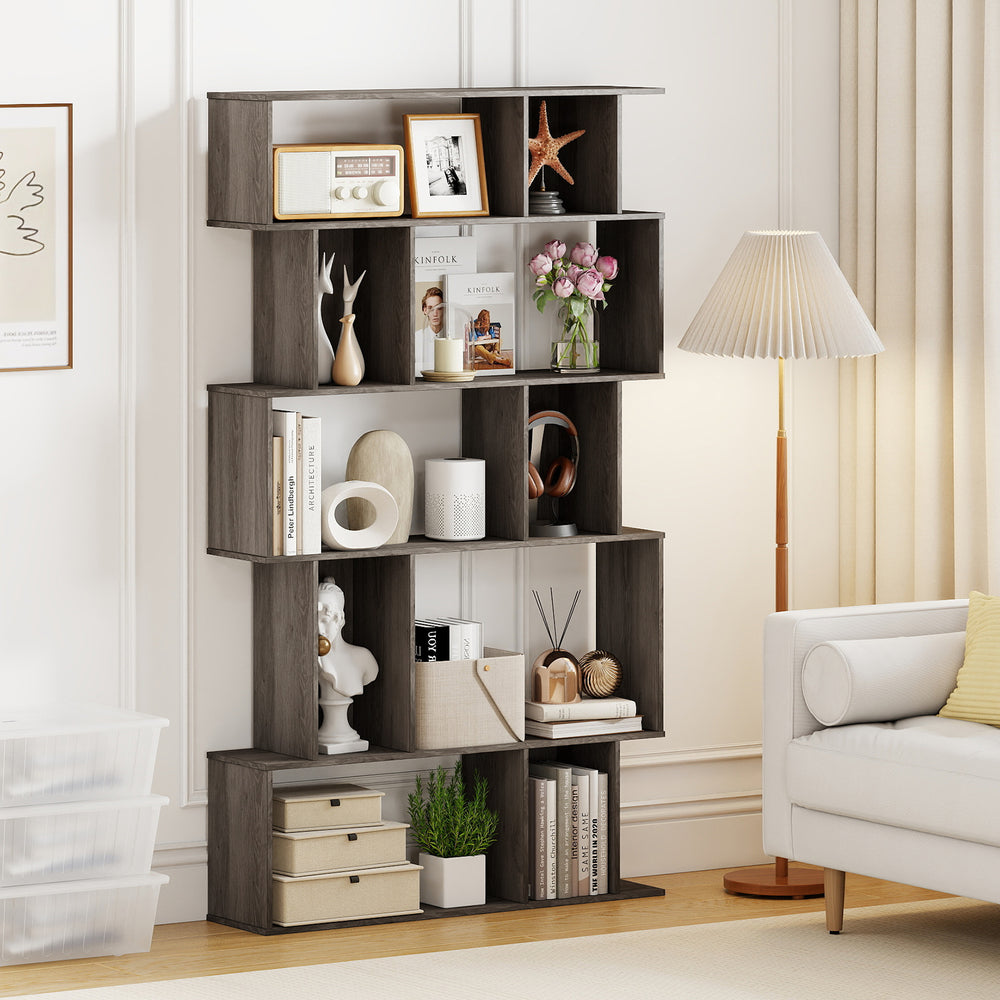 Geometric Bookshelf 5-Tier Bookcase with Open Shelves and Closed-back Cubes-Oak - Gallery View 1 of 10