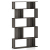 5-tier geometric bookshelf in oak with open shelves and closed-back cubes, ideal for books and decorations in any space.