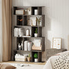Narrow geometric bookshelf showcasing open shelves and closed-back cubes, perfect for organizing books and decor in.