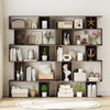 Geometric 5-tier bookshelf set in oak with open shelves and closed-back cubes, perfect for books and decor.