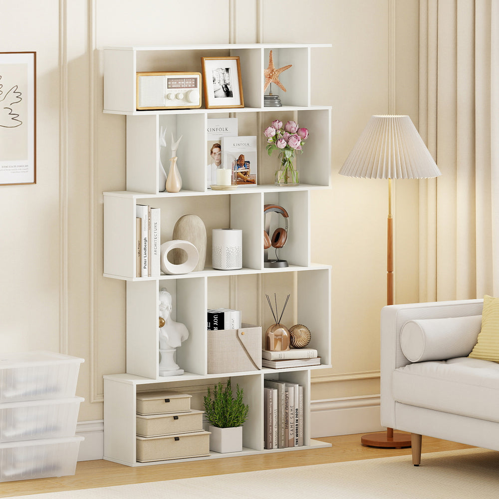 Geometric Bookshelf Set of 2 5-Tier Bookcase with Open Shelves and Closed-back Cubes-White - Gallery View 1 of 10