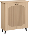 Natural geometric cabinet with carved panels and two doors, perfect for footwear storage in entryways or hallways.