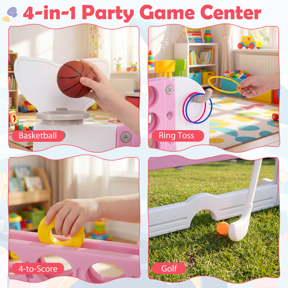 Giant 4-to-Score Game Set featuring basketball, ring toss, and golf for fun indoor or outdoor play.