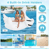 Giant inflatable swan pool float for 4 adults with 4 drink holders, ideal for sunbathing and water fun.