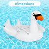 Giant inflatable swan pool float with dimensions 63" x 43", holds 4 adults, perfect for water fun and relaxation.