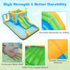 Giant inflatable water slide featuring dual slides, protective mesh wall, and elevated handrails for kids' safety.