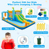 Inflatable water slide for kids aged 3-10, featuring dual slides, splash pool, and 735W blower for outdoor fun.