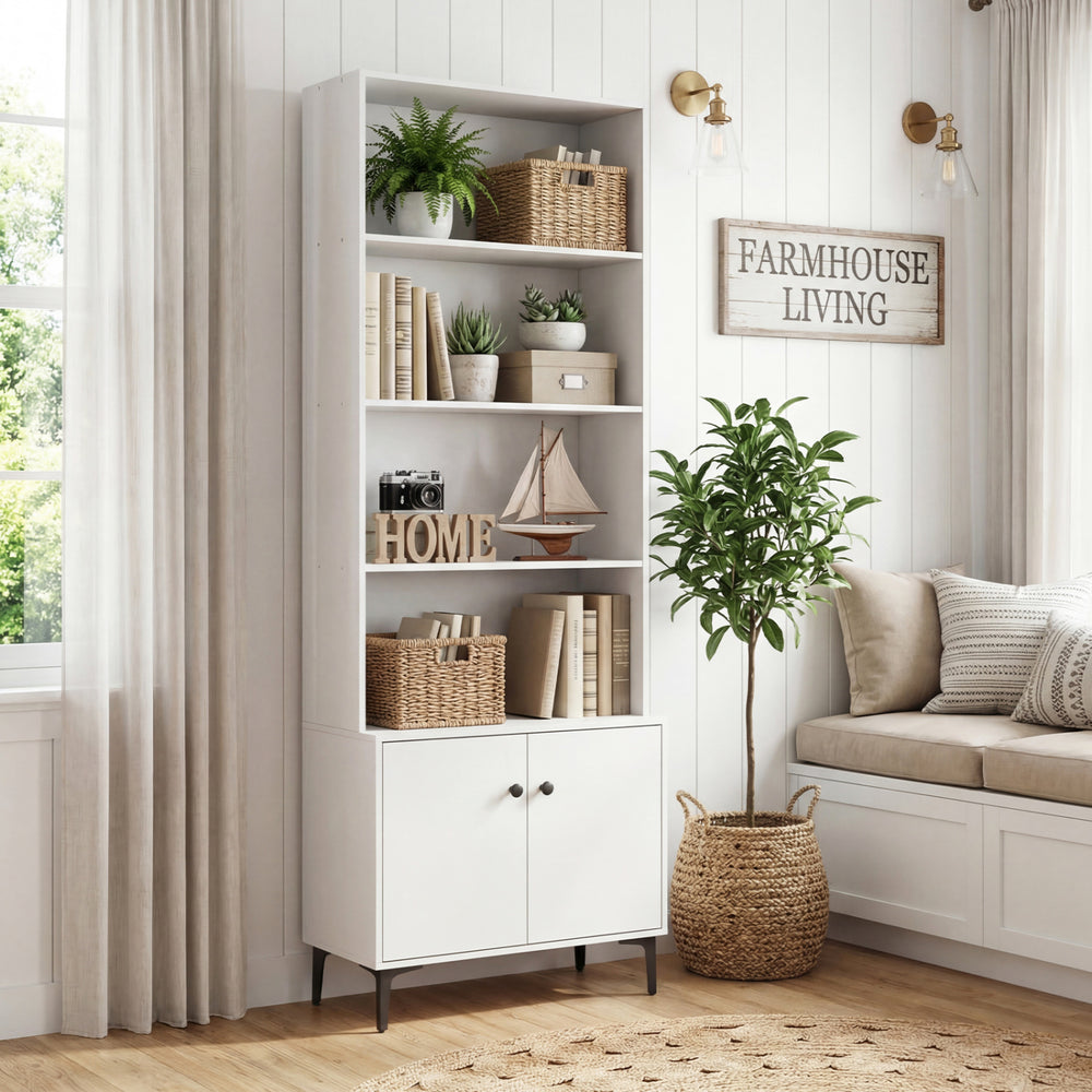 Giantex Bookshelf with Doors and 2 Anti-Tipping Kits for Home Office-White - Gallery View 1 of 10