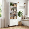 White Giantex bookshelf with open shelves and enclosed cabinet, featuring metal legs and anti-tipping kits for.