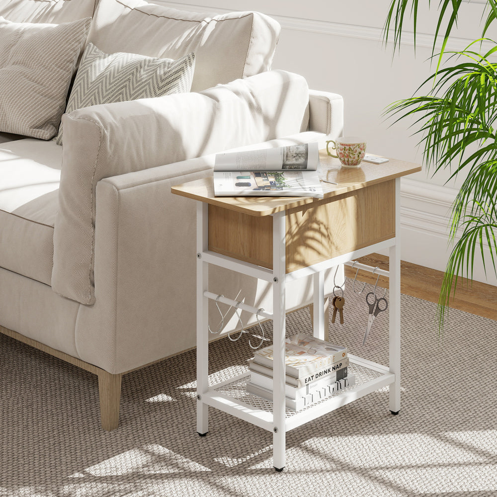 End Table with Charging Station USB Ports Outlets and Flip Top-Natural - Gallery View 1 of 10