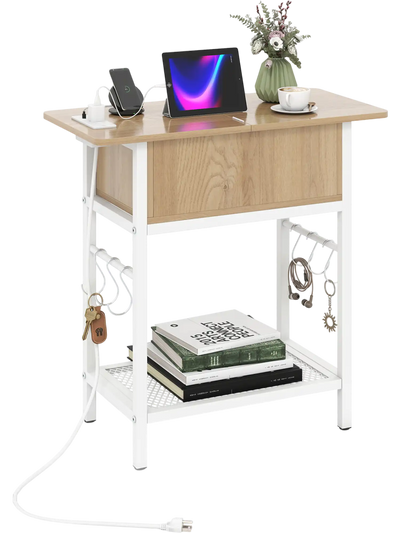 Costway End Side Table Charging Station USB Type-C Outlets Flip Top 31688191 New