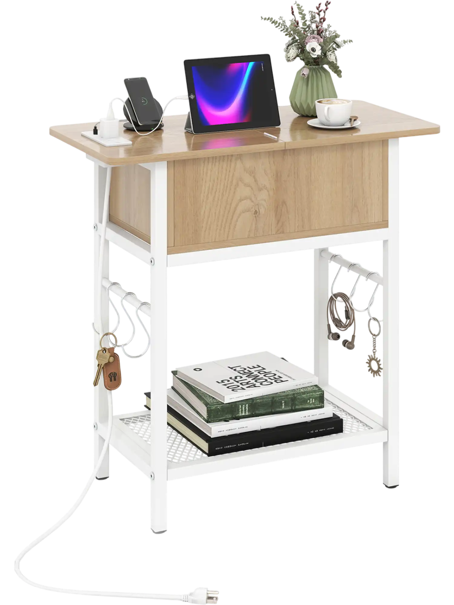 Costway End Table Charging Station USB-C Outlets Flip Top 31688191 New