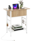 Natural wood end table with charging station, USB ports, and hidden storage, ideal for versatile home use.