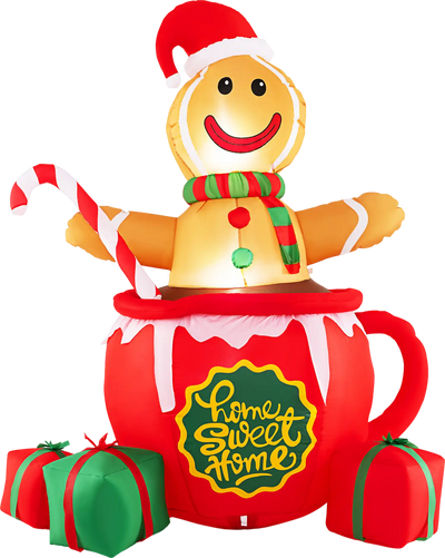 Costway 7' Inflatable Gingerbread Man Hot Cocoa Mug LED Gift Boxes 26853791 New