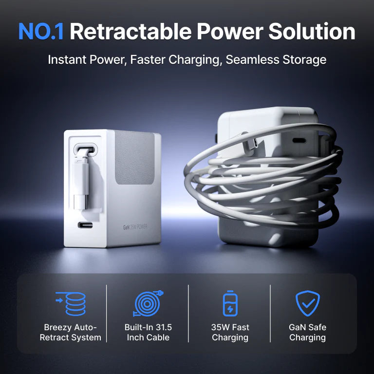 Giraffe Tools SGH-C35AM Retractable Charger 35W White USB-C New