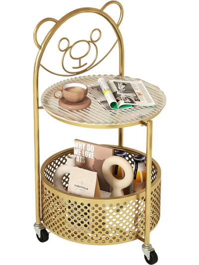 Costway Modern Sofa Side Table Lockable Wheels Gold 75316849 New