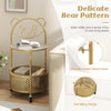 Gold modern side table with bear pattern and anti-falling storage basket, featuring a round tempered glass top for.