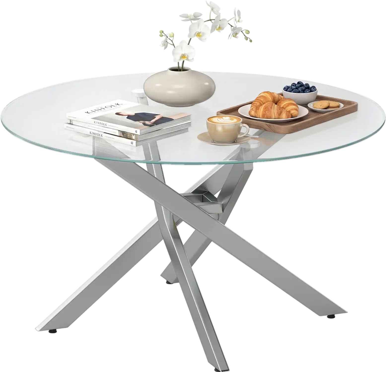 Costway Round Glass Coffee Table Clear Tempered Top Center Table 53571839 New