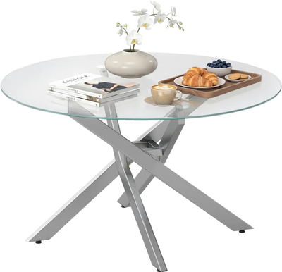Costway Round Glass Coffee Table Clear Tempered Top Center Table 53571839 New