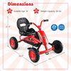 Go-kart for kids in red with adjustable seat, sturdy metal frame, and anti-slip wheels for safe outdoor fun.