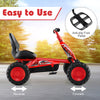 Go-kart for kids in red with adjustable seat, anti-slip foot pedals, and sturdy design for safe outdoor fun.