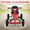 Red go-kart for kids featuring a low center-of-gravity design, adjustable seat, and anti-slip foot pedals for safety.