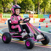 Kids' pink go-kart with adjustable seat and multi-terrain wheels, designed for safe indoor and outdoor driving.