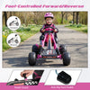 Kids' pink go-kart with adjustable seat, multi-terrain wheels, and anti-slip foot pedals for safe outdoor fun.