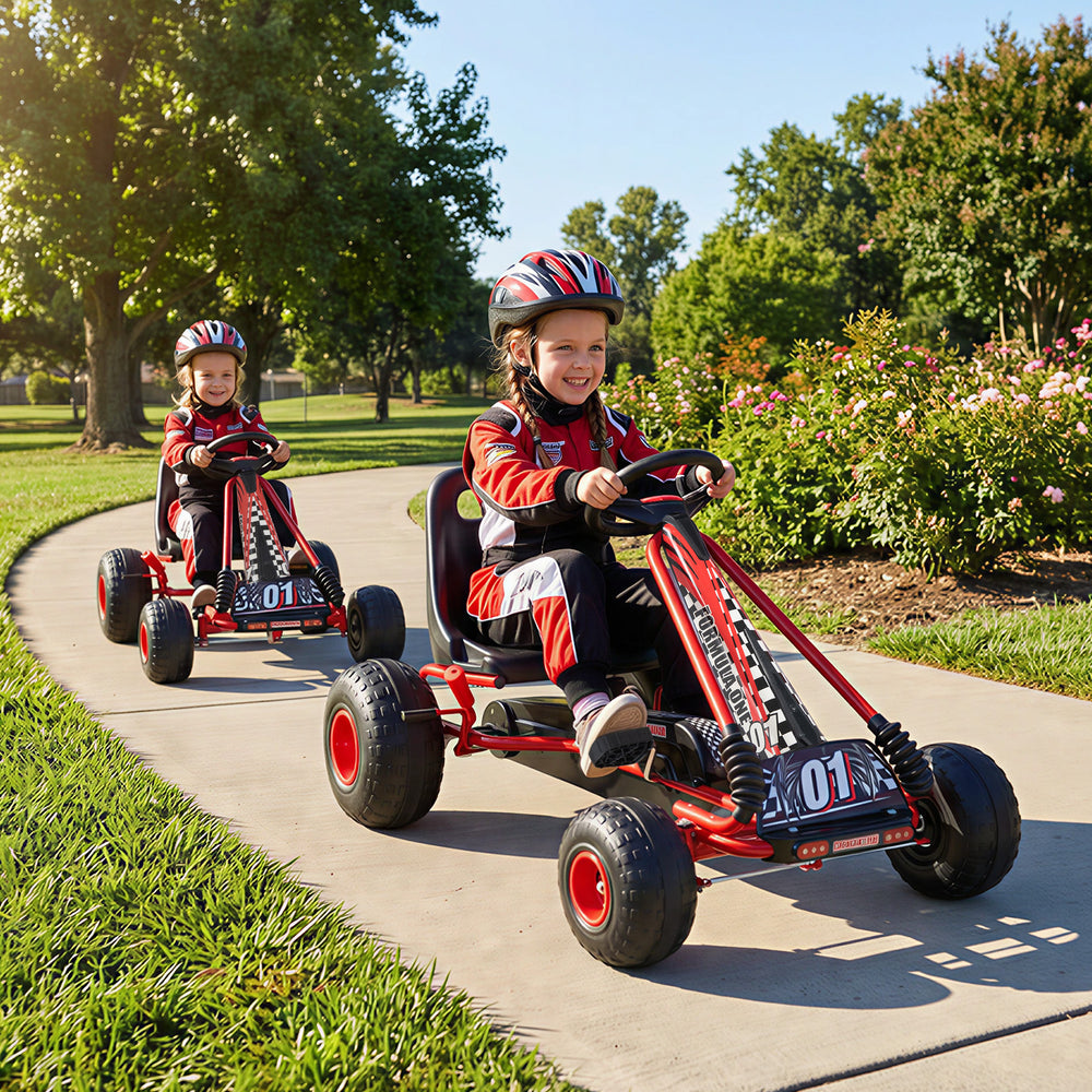 Go Kart for Kids 4 Wheels Pedal with Adjustable Seat and Multi-Terrain Wheels-Red - Gallery View 1 of 10