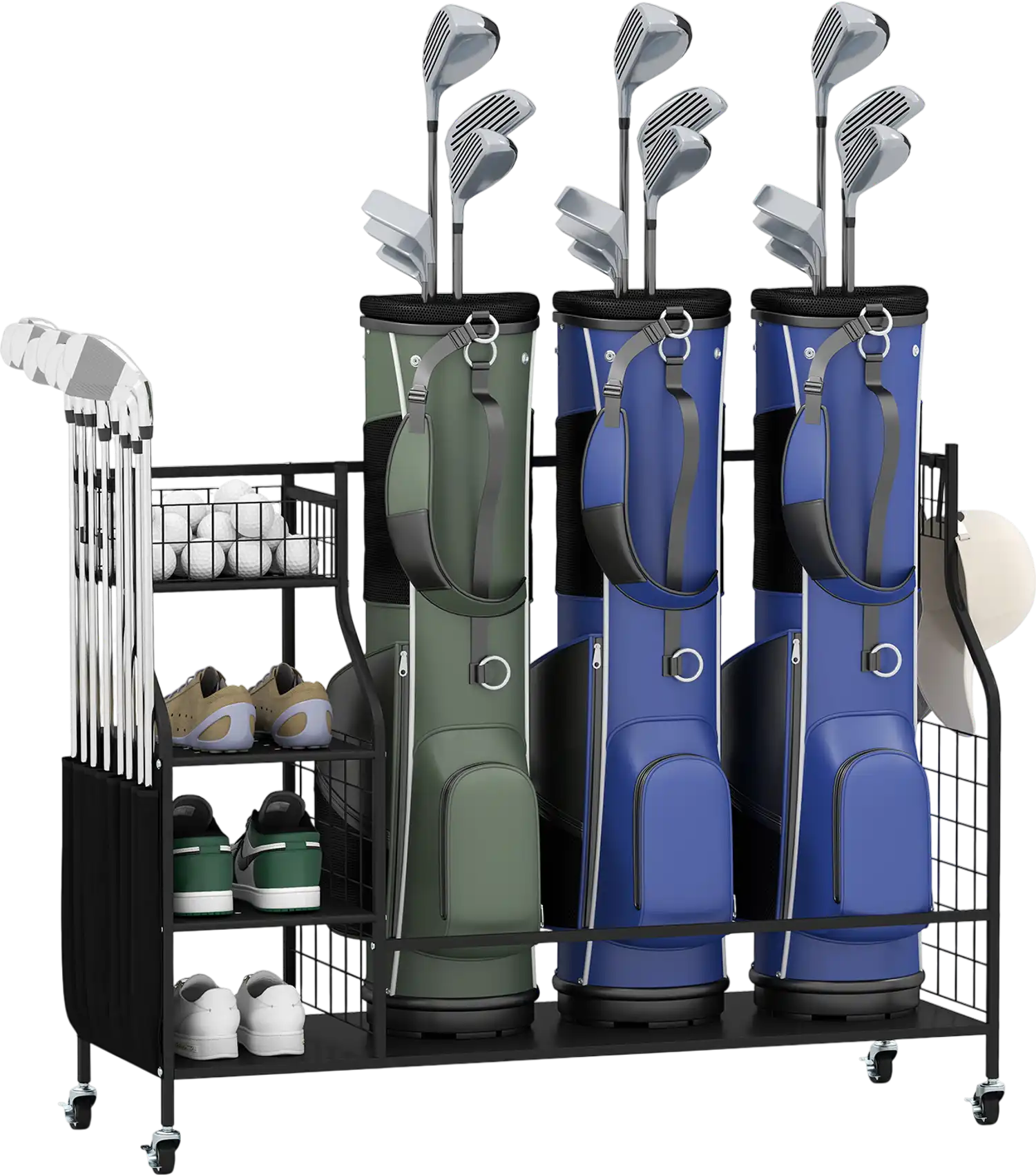 Costway Golf Bag Organizer Stand w/ Lockable Wheels Hooks 83353200 New