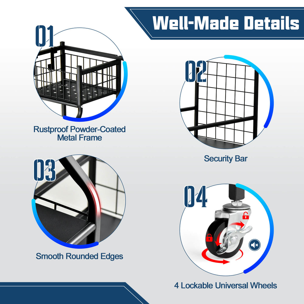 Double golf bag organizer featuring a rustproof metal frame, security bar, and 4 lockable universal wheels for easy.
