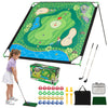 Golf chipping game set with a large target, adjustable clubs, and 24 sticky balls for indoor and outdoor practice fun.