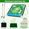 Golf chipping game set with 71 x 71 inches mat, 2 adjustable clubs, and 24 sticky balls for indoor and outdoor practice.