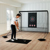 Golf Practice Hitting Net with dual side barriers and target cloth, ideal for indoor or outdoor golf training.