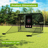 Golf practice hitting net with dimensions 10.7ft height, 10ft width, and 33ft depth, featuring a sturdy metal frame.