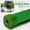 Golf putting green rolled up, featuring realistic artificial grass turf with non-slip backing for easy storage and.