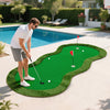 Golf practice putting green mat measuring 5 x 10 feet with 3 holes, ideal for backyard or home office use.