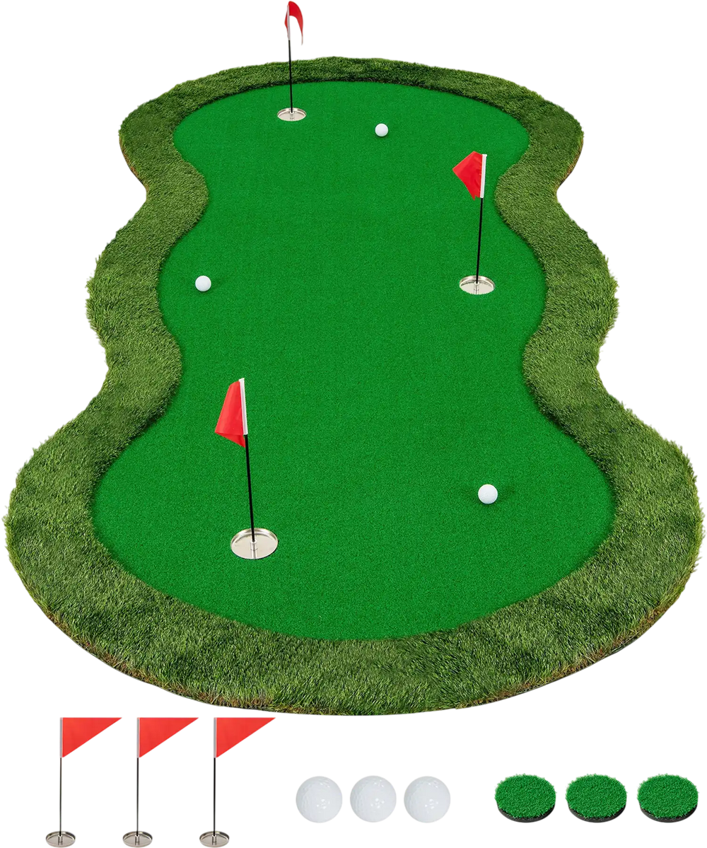 5 x 10 Feet Golf Practice Putting Green Mat with 3 Holes and Golf Balls for Home Office Backyard