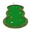 Top view of a 5 x 10 feet golf practice putting green mat featuring three holes and realistic turf for indoor or.