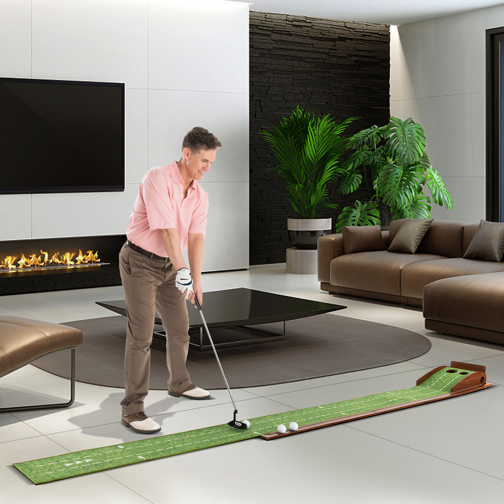 Golf Putting Mat Practice Training Aid with Auto Ball Return and 2 Hole Sizes - Gallery View 1 of 11