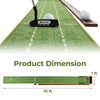 Golf putting mat with auto ball return, 10 ft long, featuring premium nylon surface and two hole sizes for practice.