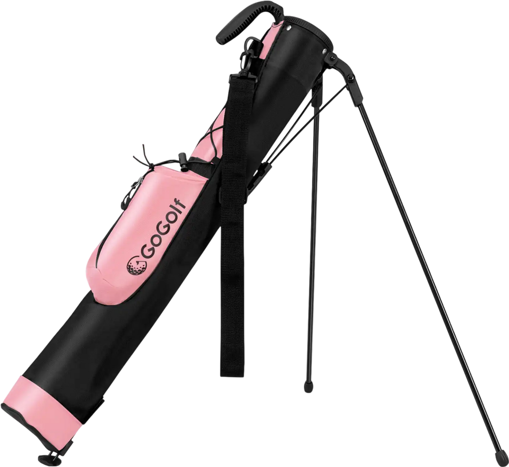 Lightweight pink golf stand bag with sturdy support legs, 2-way top divider, and adjustable shoulder strap for easy.