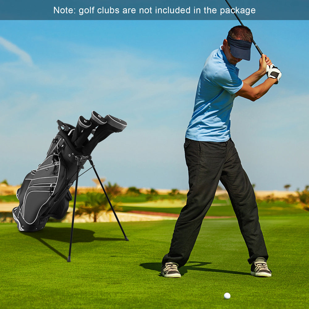 Golf Stand Cart Bag with 6-Way Divider Carry Pockets-Black - Gallery View 1 of 8