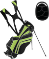 Golf stand cart bag in green with 6-way divider, adjustable straps, and 7 pockets for easy organization and comfort.