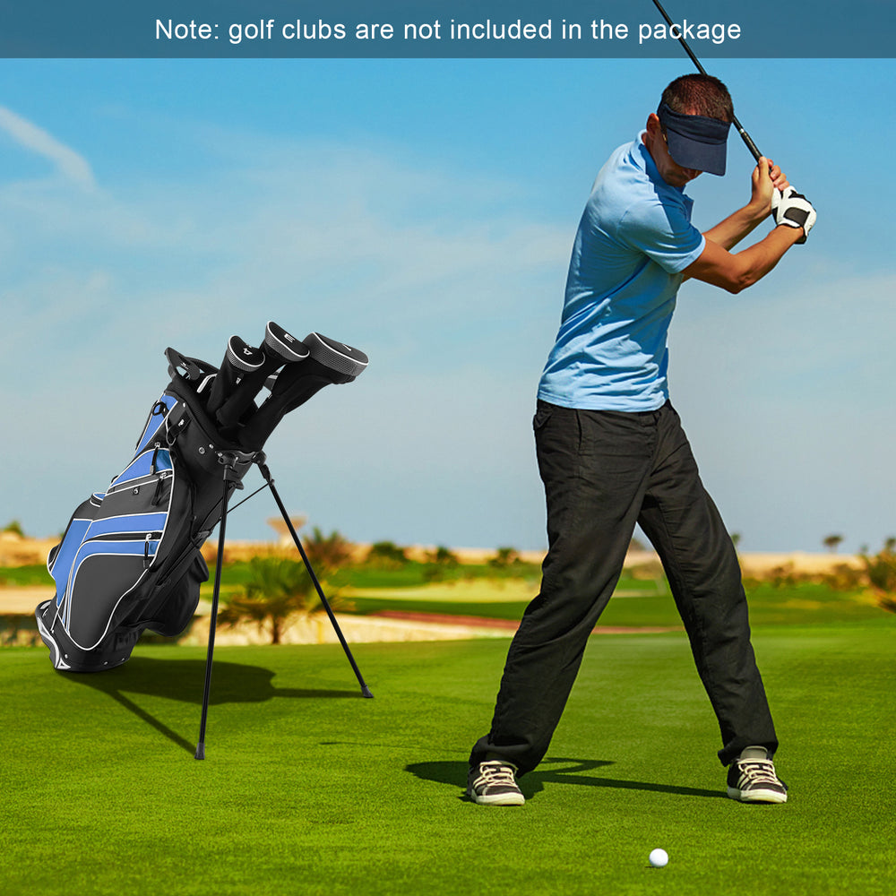 Golf Stand Cart Bag with 6-Way Divider Carry Pockets-Blue - Gallery View 1 of 8