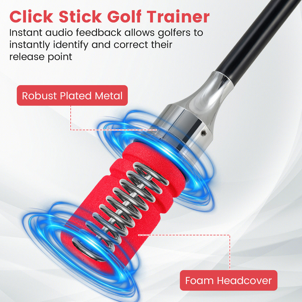 Golf swing trainer with robust plated metal head and foam headcover, designed for speed, flexibility, and balance.