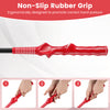Close-up of the red non-slip rubber grip on the Golf Swing Trainer, designed for ergonomic hand posture and flexibility.